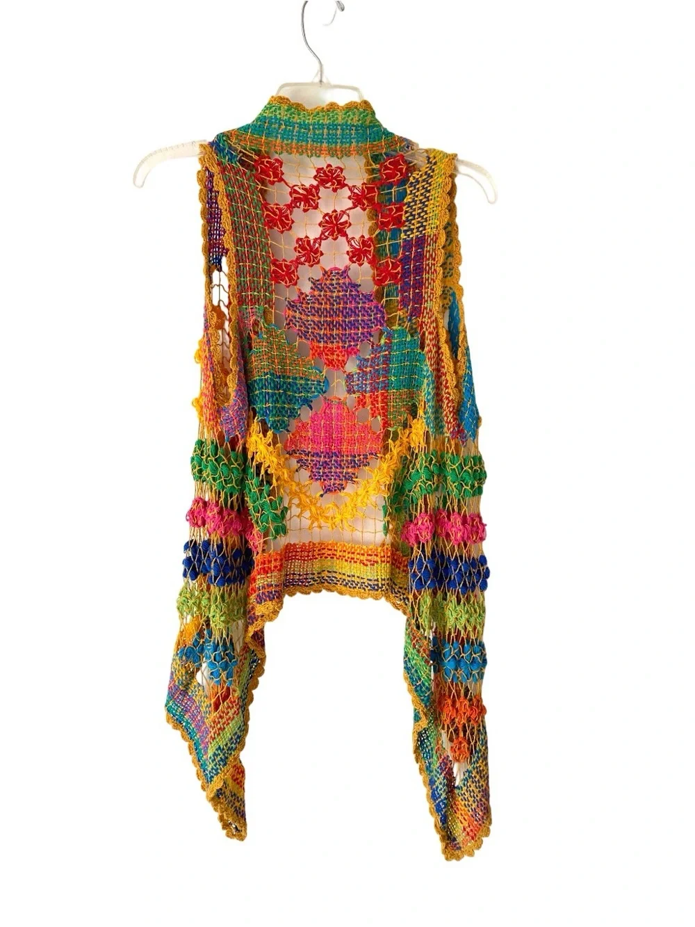 Colorful Handmade Crochet Boho Vest Multicolor Red Yellow Green Groovy one size